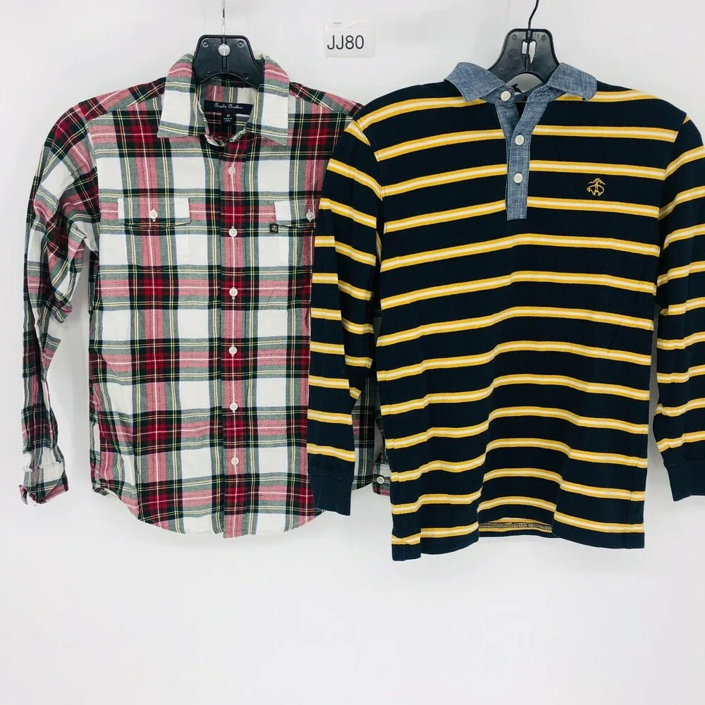2PC- Brooks Brothers Boys Stripe Rugby Cotton Collared Long Sleeve Shirt Size M